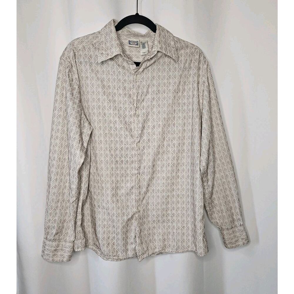 Stamp 10 Shirt Mens Large White Long Sleeve Button Up Check Print 100% Cotton
